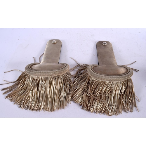 560 - A PAIR OF 19TH CENTURY FRENCH SILVER WIRE EPAULETTES within its original box. 24 cm x 14 cm.