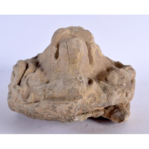 561 - AN 18TH/19TH CENTURY ENGLISH CARBED LIMESTONE HEAD OF A LION. 25 cm x 14 cm.