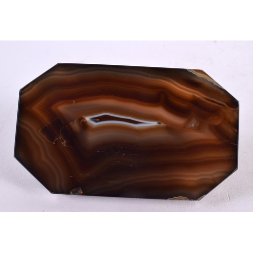 586 - AN UNUSUAL 19TH CENTURY EUROPEAN BANDED AGATE DESK PAPERWEIGHT with applied seal. 11 cm x 5 cm.