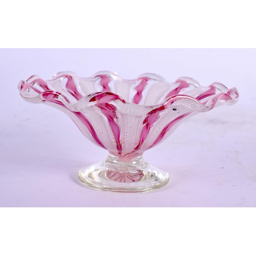 6 - AN ANTIQUE PINK AND WHITE TWIST GLASS BOWL. 12 cm wide.