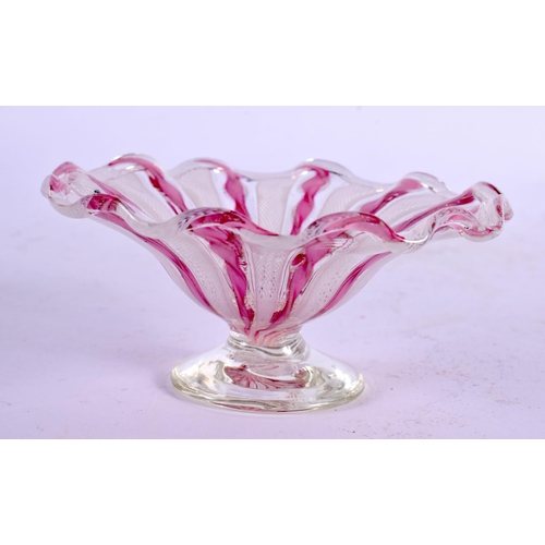 6 - AN ANTIQUE PINK AND WHITE TWIST GLASS BOWL. 12 cm wide.