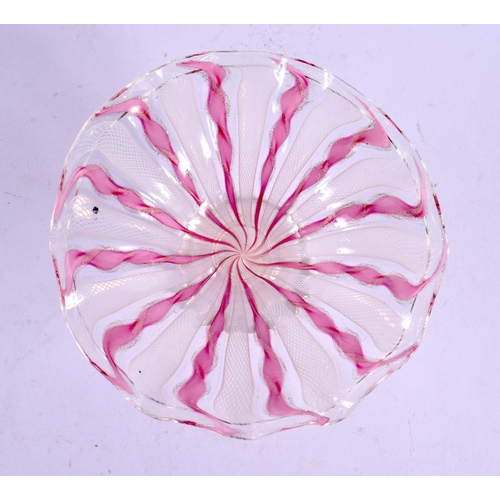 6 - AN ANTIQUE PINK AND WHITE TWIST GLASS BOWL. 12 cm wide.