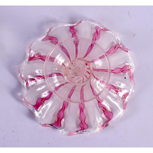 6 - AN ANTIQUE PINK AND WHITE TWIST GLASS BOWL. 12 cm wide.