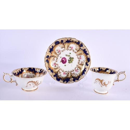 60 - A MID 19TH CENTURY COALPORT PORCELAIN BOTANICAL TRIO by Stephen Lawrence, No 4/412. 13 cm diameter. ... 