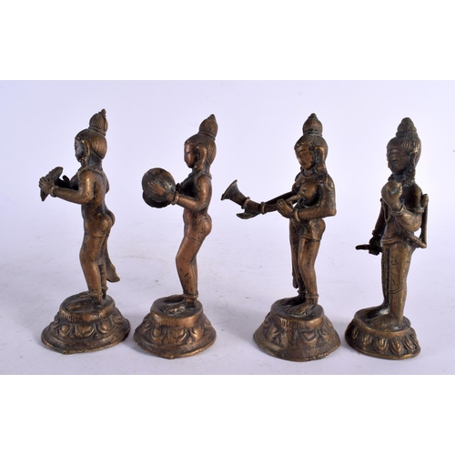 601 - FOUR 19TH CENTURY INDIAN BRONZE DEITIES. 14 cm high. (4)