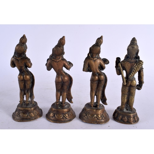 601 - FOUR 19TH CENTURY INDIAN BRONZE DEITIES. 14 cm high. (4)