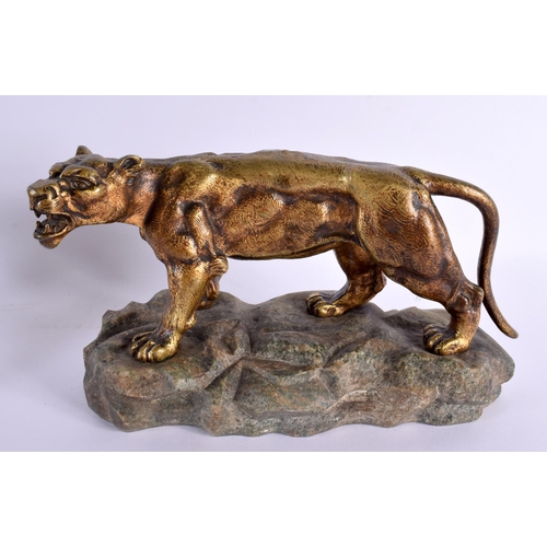 615 - French School (C1900) Pair, Bronze lion and lioness. Largest 24 cm x 21 cm.