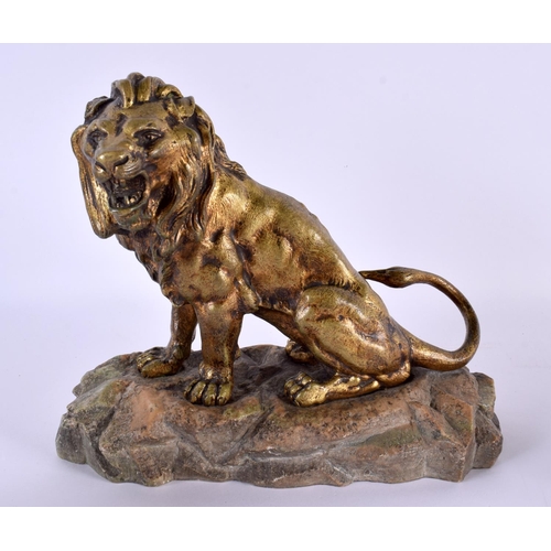 615 - French School (C1900) Pair, Bronze lion and lioness. Largest 24 cm x 21 cm.