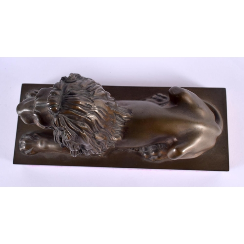 618 - European School (C1900) Bronze, recumbant lion. 24 cm x 14 cm.