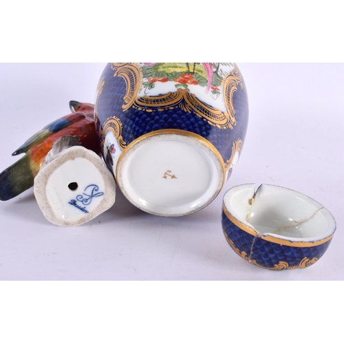 62 - AN 18TH CENTURY ENGLISH DELFT BLUE AND WHITE TIN GLAZED PLATE together with a tea caddy, dresden bir... 