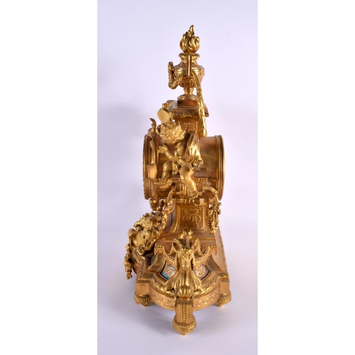 620 - A FINE LARGE 19TH CENTURY FRENCH GILT BRONZE AND SEVRES PORCELAIN MANTEL CLOCK modelled with putti. ... 