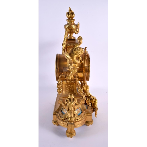 620 - A FINE LARGE 19TH CENTURY FRENCH GILT BRONZE AND SEVRES PORCELAIN MANTEL CLOCK modelled with putti. ... 