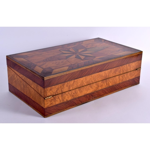 621 - A LARGE MID 19TH CENTURY ENGLISH SATINWOOD PARTUETRY WRITING BOX. 48 cm x 28 cm x 15 cm.