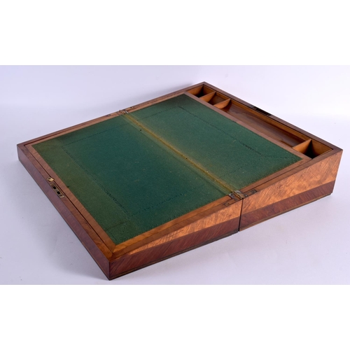 621 - A LARGE MID 19TH CENTURY ENGLISH SATINWOOD PARTUETRY WRITING BOX. 48 cm x 28 cm x 15 cm.