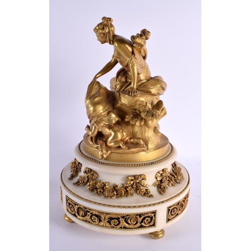 627 - A LARGE 19TH CENTURY FRENCH GILT BRONZE AND WHITE MARBLE CLOCK entitled La Curiosite. 40 cm x 20 cm.