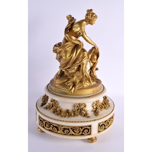 627 - A LARGE 19TH CENTURY FRENCH GILT BRONZE AND WHITE MARBLE CLOCK entitled La Curiosite. 40 cm x 20 cm.