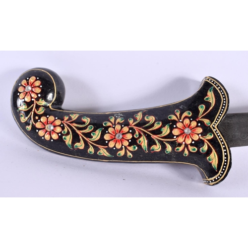 633 - A MIDDLE EASTERN QAJAR LACQUERED PERSIAN INDIAN HARDSTONE NIELLO DAGGER. 27 cm long.