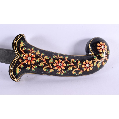 633 - A MIDDLE EASTERN QAJAR LACQUERED PERSIAN INDIAN HARDSTONE NIELLO DAGGER. 27 cm long.