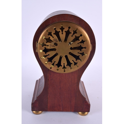 635 - AN EDWARDIAN MAHOGANY BALLOON MANTEL CLOCK. 22 cm x 5 cm.