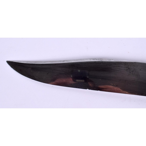 642 - A LARGE MAHWOOD BROTHERS LEATHER CASED HORN HANDLED KNIFE. 45 cm long.