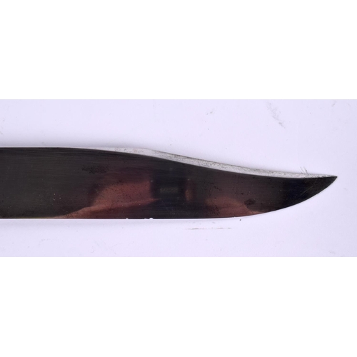 642 - A LARGE MAHWOOD BROTHERS LEATHER CASED HORN HANDLED KNIFE. 45 cm long.