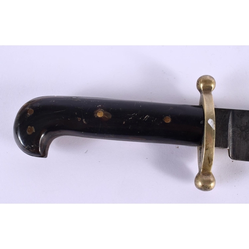 642 - A LARGE MAHWOOD BROTHERS LEATHER CASED HORN HANDLED KNIFE. 45 cm long.