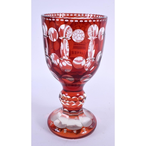 65 - A 19TH CENTURY BOHEMIAN RUBY FLASH GLASS GOBLET. 18 cm x 8 cm.