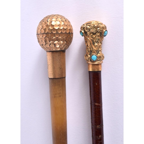 659 - A 19TH CENTURY MIDDLE EASTERN CARVED RHINOCEROS HORN RIDING CROP together with a Victorian yellow me... 