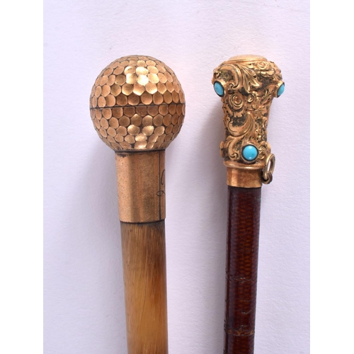 659 - A 19TH CENTURY MIDDLE EASTERN CARVED RHINOCEROS HORN RIDING CROP together with a Victorian yellow me... 