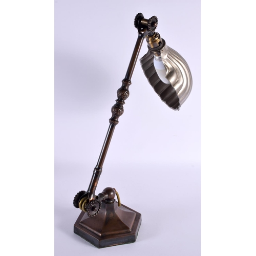 676 - A LARGE EARLY 20TH CENTURY DUGDILL ADJUSTABLE LAMP. 68 cm high extended.