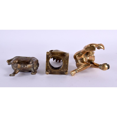 691 - THREE 18TH/19TH CENTURY MIDDLE EASTERN INDIAN BRONZE FIGURES. Largest 11 cm x 5 cm. (3)