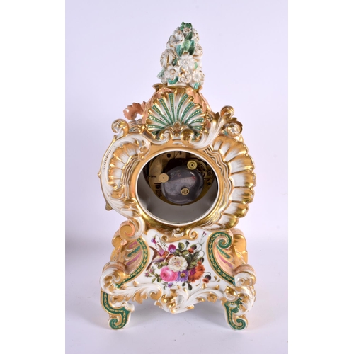 694 - A LARGE 19TH CENTURY FRENCH PORCELAIN JACOB PETIT STYLE MANTEL CLOCK painted with birds and flowers.... 