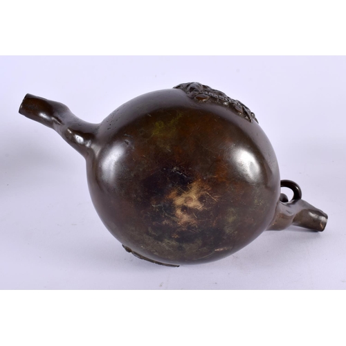 713 - AN UNUSUAL 18TH CENTURY EUROPEAN BRONZE DOUBLE SPOUTED TEAPOT dated 1757. 26 cm x 22 cm.