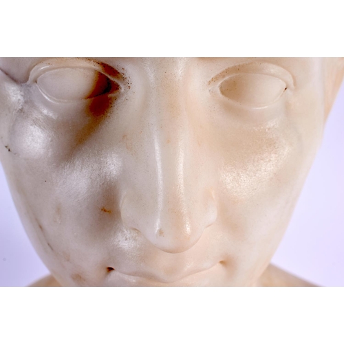 727 - A FINE 19TH CENTURY ITALIAN CARVED WHITE CARRERA MARBLE BUST OF YOUNG OCTAVIUS After the Antiquity, ... 