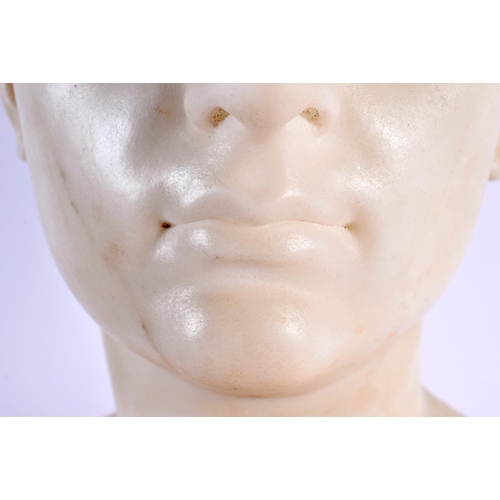 727 - A FINE 19TH CENTURY ITALIAN CARVED WHITE CARRERA MARBLE BUST OF YOUNG OCTAVIUS After the Antiquity, ... 