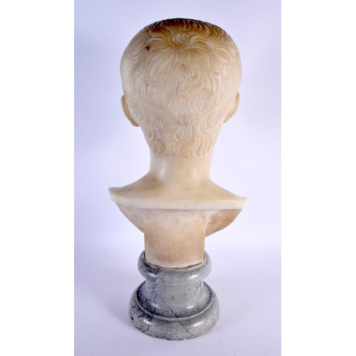 727 - A FINE 19TH CENTURY ITALIAN CARVED WHITE CARRERA MARBLE BUST OF YOUNG OCTAVIUS After the Antiquity, ... 