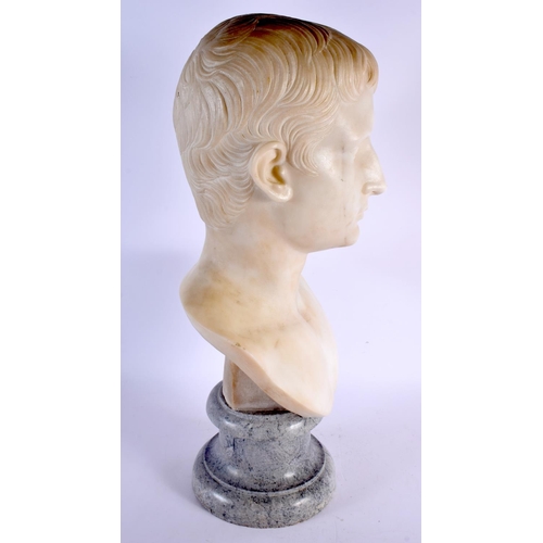 727 - A FINE 19TH CENTURY ITALIAN CARVED WHITE CARRERA MARBLE BUST OF YOUNG OCTAVIUS After the Antiquity, ... 