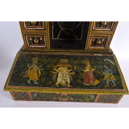 730 - AN UNUSUAL LARGE EARLY 20TH CENTURY INDIAN COUNTRY HOUSE RAJASTHANI DESK CABINET painted with buddhi... 