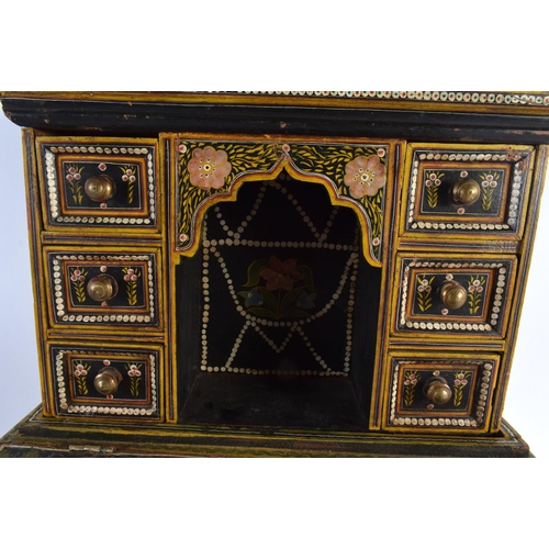 730 - AN UNUSUAL LARGE EARLY 20TH CENTURY INDIAN COUNTRY HOUSE RAJASTHANI DESK CABINET painted with buddhi... 