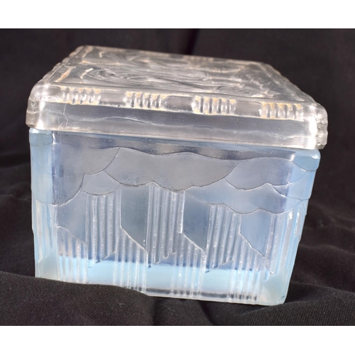 74 - AN ART DECO FRENCH COSTEBELLE GLASS BOX AND COVER depicting stylised females. 12 cm x 9 cm.