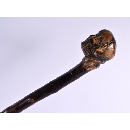 740 - AN UNUSUAL 19TH CENTURY CHINESE CARVED ROOTWOOD WALKING CANE Qing. 85 cm long.