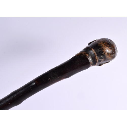 740 - AN UNUSUAL 19TH CENTURY CHINESE CARVED ROOTWOOD WALKING CANE Qing. 85 cm long.