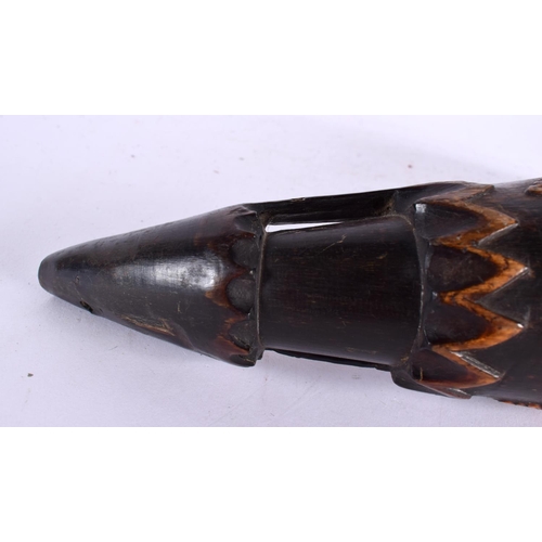 745 - A VERY RARE 18TH CENTURY SCANDANAVIAN CARVED COW HORN POWDER FLASK probably Norwegian, carved with f... 