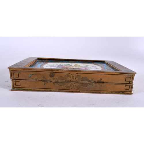 755 - A 19TH CENTURY FRENCH BRONZE MOUNTED SEVRES PORCELAIN BOX inset with engravings depicting lunar ecli... 