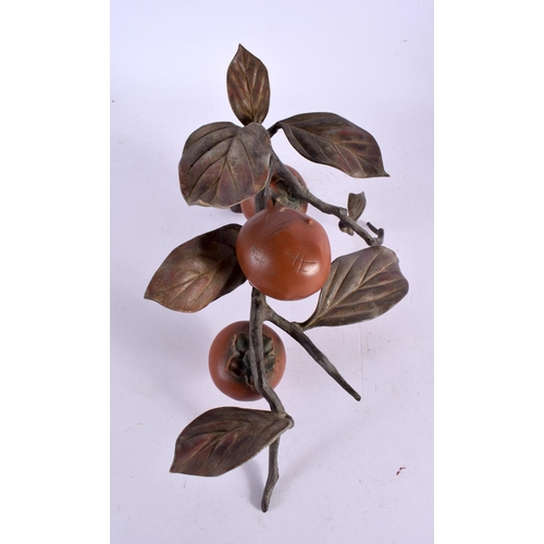 757 - A RARE 19TH CENTURY AUSTRIAN COLD PAINTED BRONZE PERSIMMON BRANCH modelled in the Japanese taste. 27... 