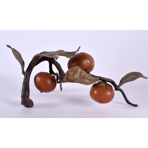 757 - A RARE 19TH CENTURY AUSTRIAN COLD PAINTED BRONZE PERSIMMON BRANCH modelled in the Japanese taste. 27... 