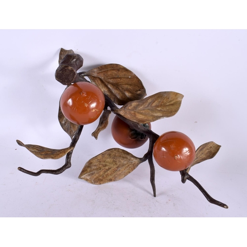 757 - A RARE 19TH CENTURY AUSTRIAN COLD PAINTED BRONZE PERSIMMON BRANCH modelled in the Japanese taste. 27... 