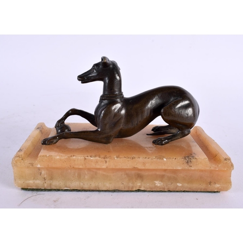 763 - A REGENCY BRONZE FIGURE OF A SLENDER GREYHOUND together with a Grand tour bronze soldier & a bronze ... 