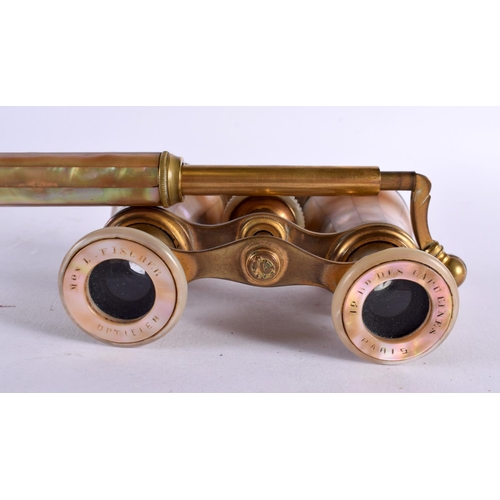 769 - A LOVELY PAIR OF ANTIQUE FRENCH MON L FISCHER OPTICIANS PARIS OPERA GLASSES with folding handle. 25 ... 