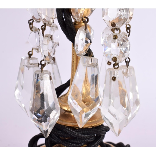 770 - A PAIR OF REGENCY STYLE PRISM DROP LAMPS. 45 cm high.